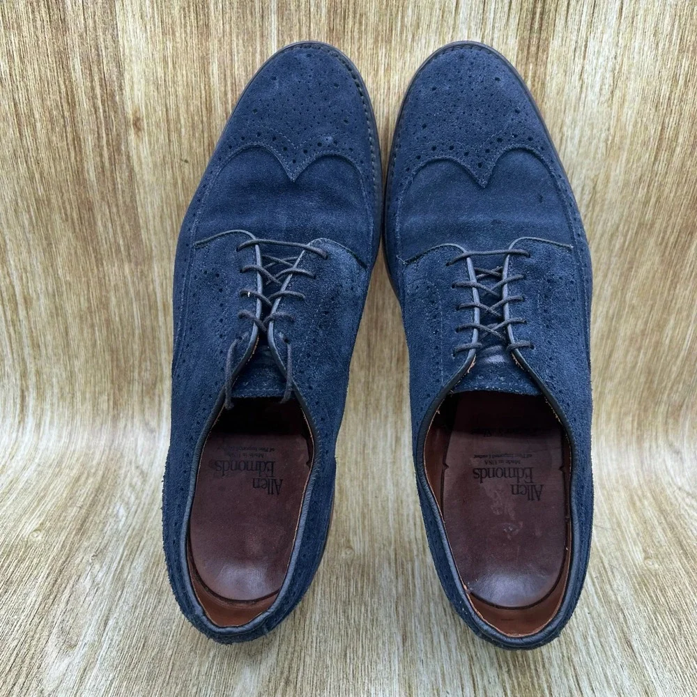 Allen Edmonds Player's Shoe Men's Size 9 D Navy Suede Wingtip Oxford Dress Shoes